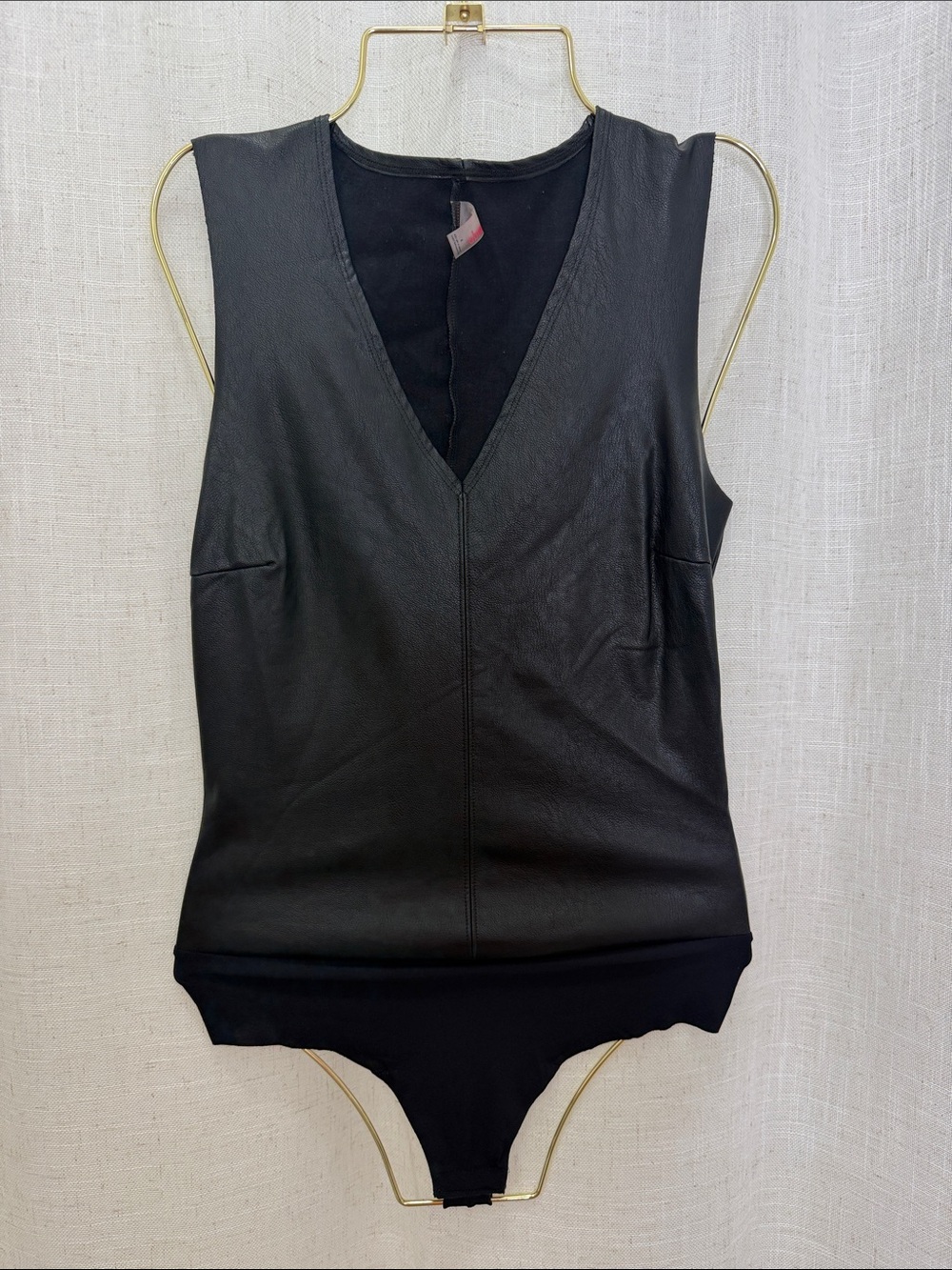 Commando Sleeveless Black Faux Leather V-Neck Bodysuit Size Small